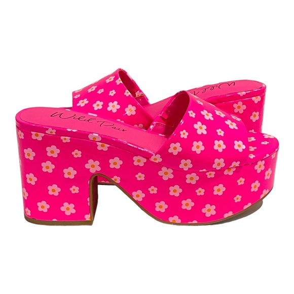 Melborne Platform Sandals Pink Daisy Slip On - Picture 3 of 9